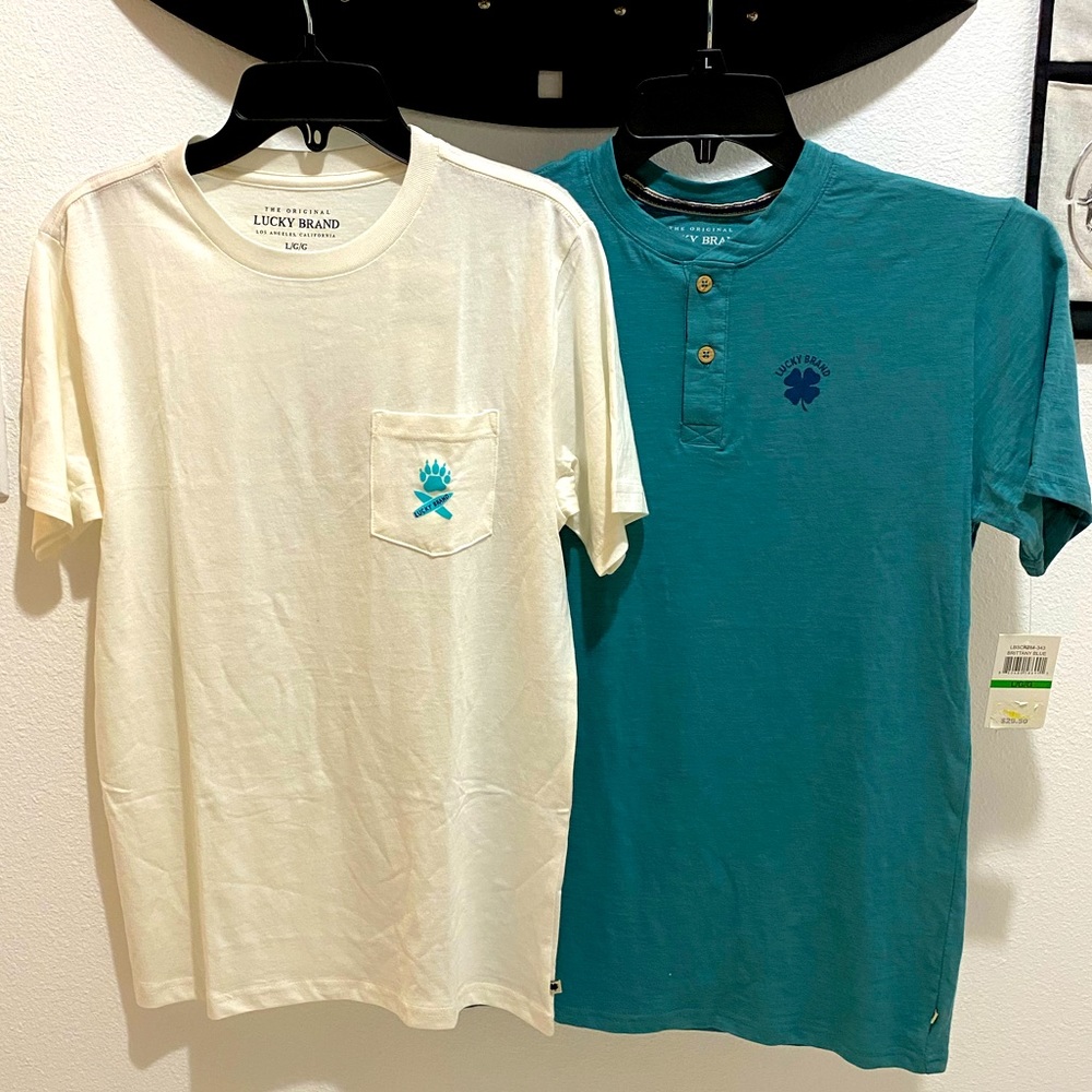 Lucky Brand Boys Casual Short Sleeve T-Shirts - Set of 2 - White, Teal - Lrg